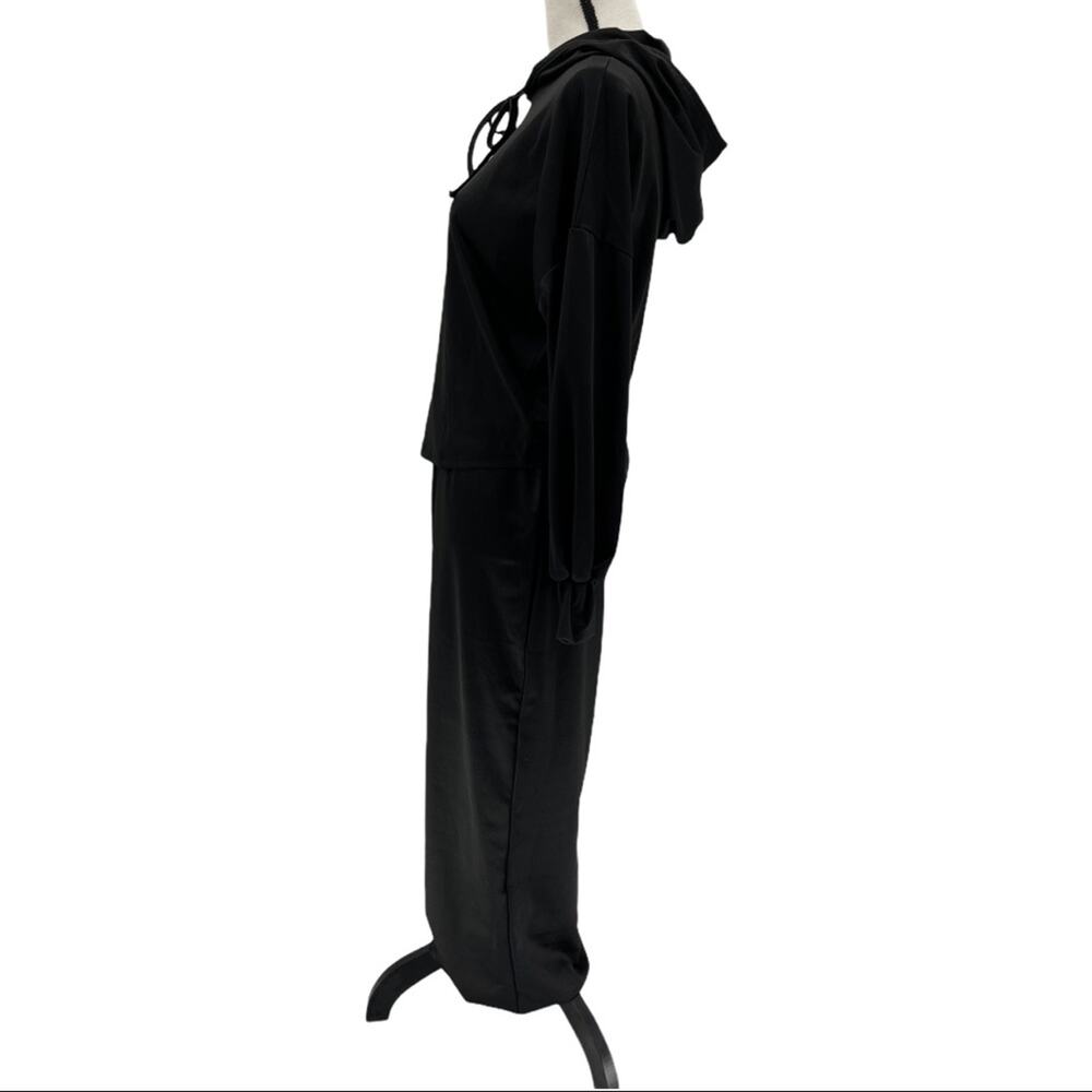 Black Women's Drawstring Hoodie Skirt Set Size Medium M - Picture 3 of 15